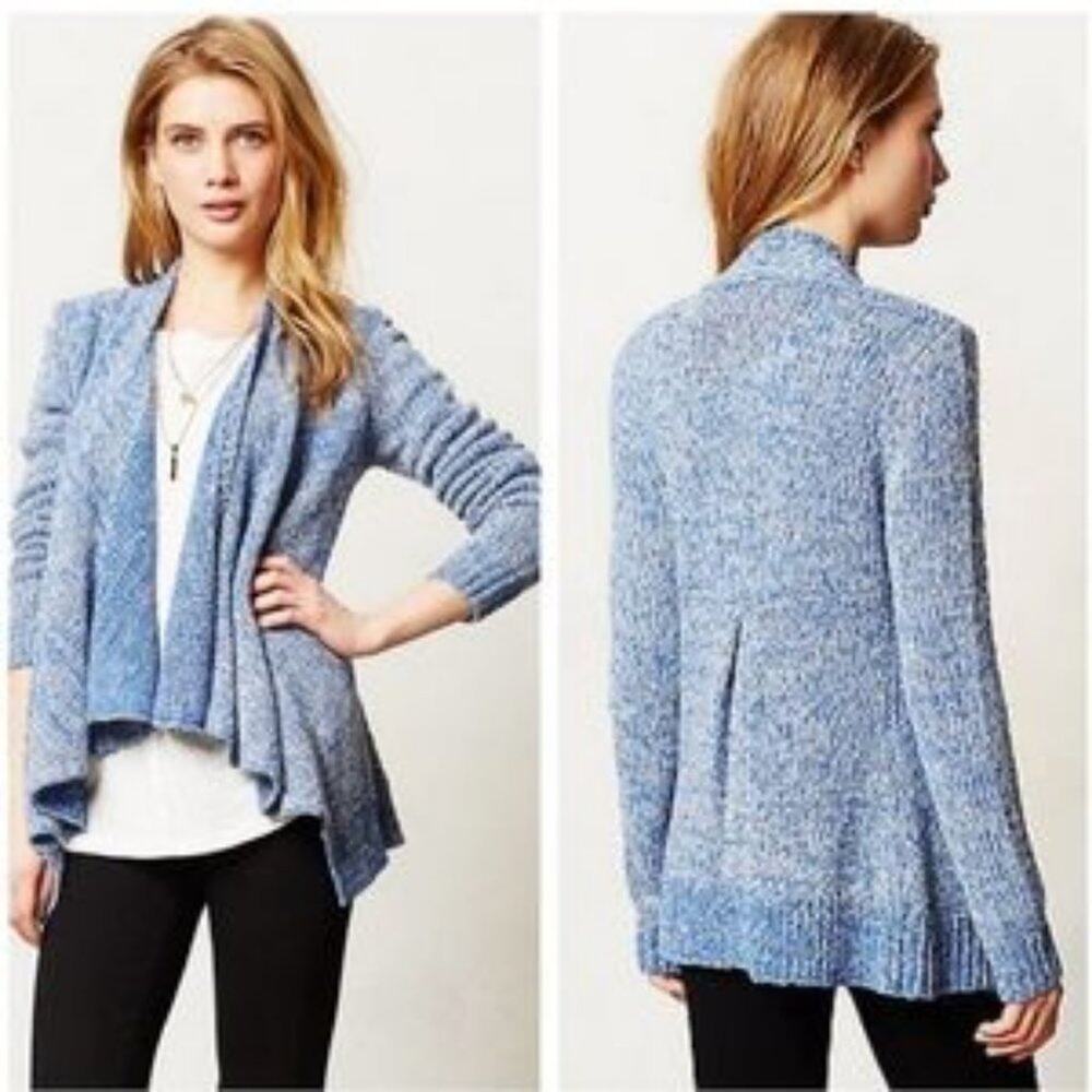 Moth Anthropologie Winnie Blue & Gray Drape Cardigan Sweater XS
